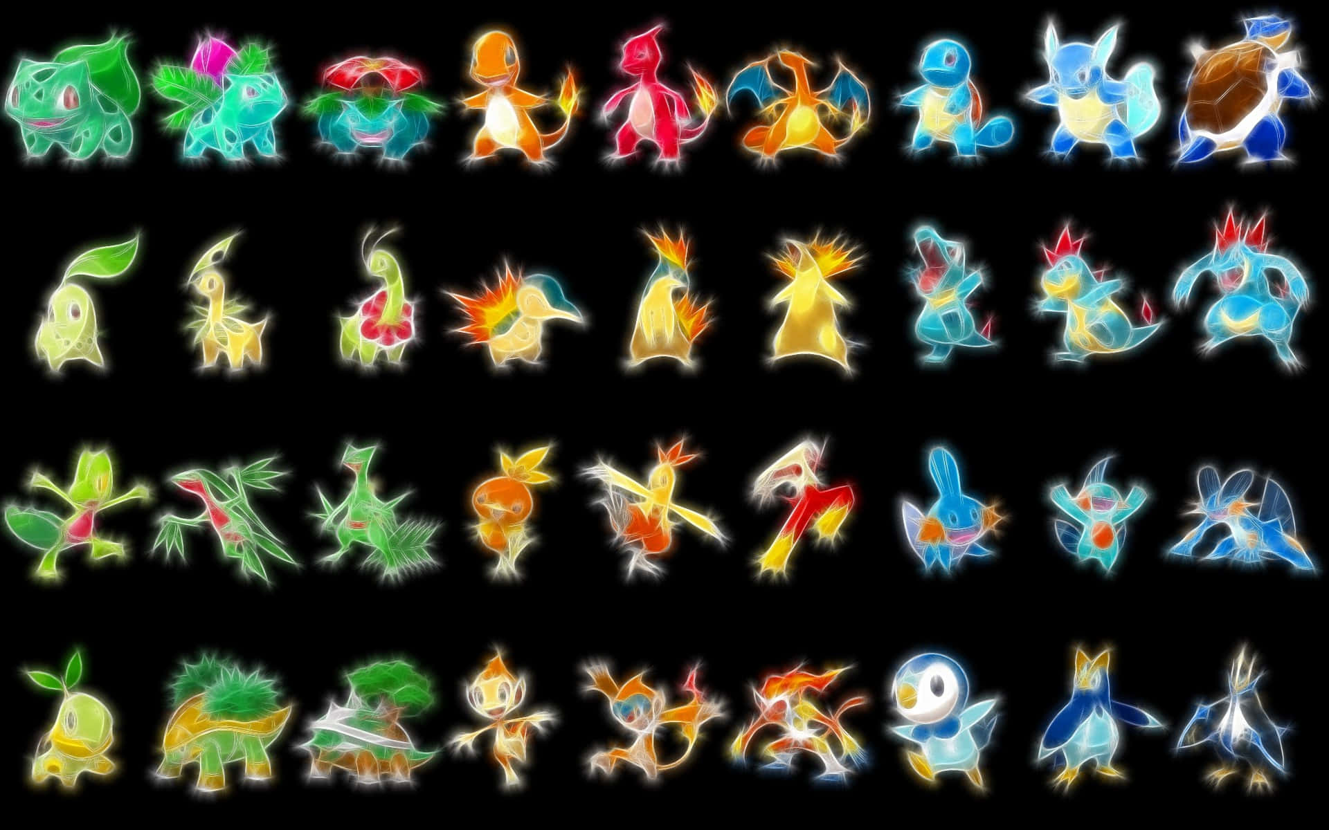 Ilustracionesluminosas De Wartortle Y Otros Pokémon Fondo de pantalla