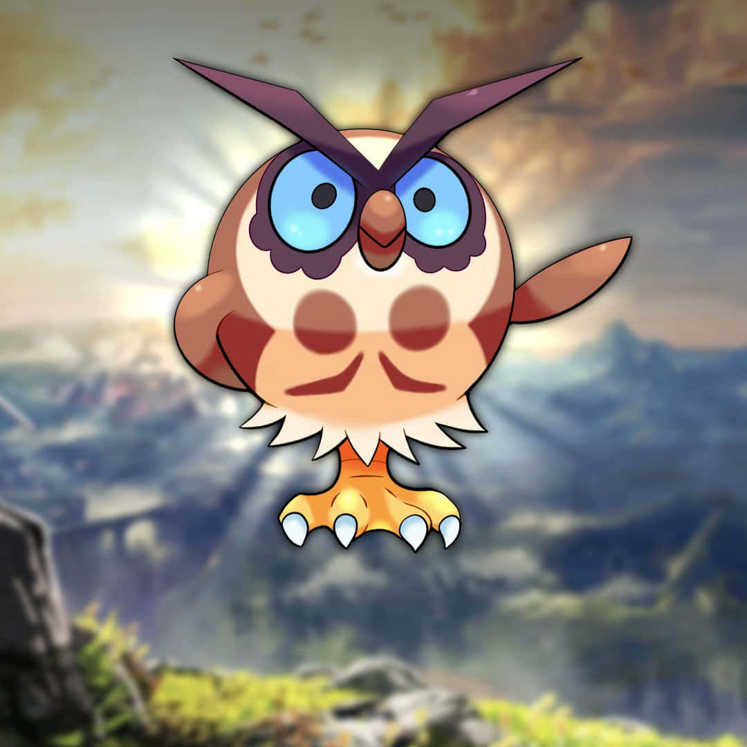 Glowing Image Of Hoothoot With Mountains Wallpaper