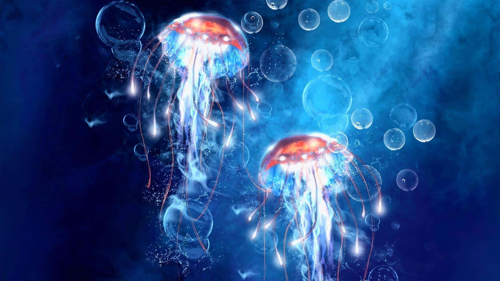 Glowing Jellyfish Underwater Scene Wallpaper