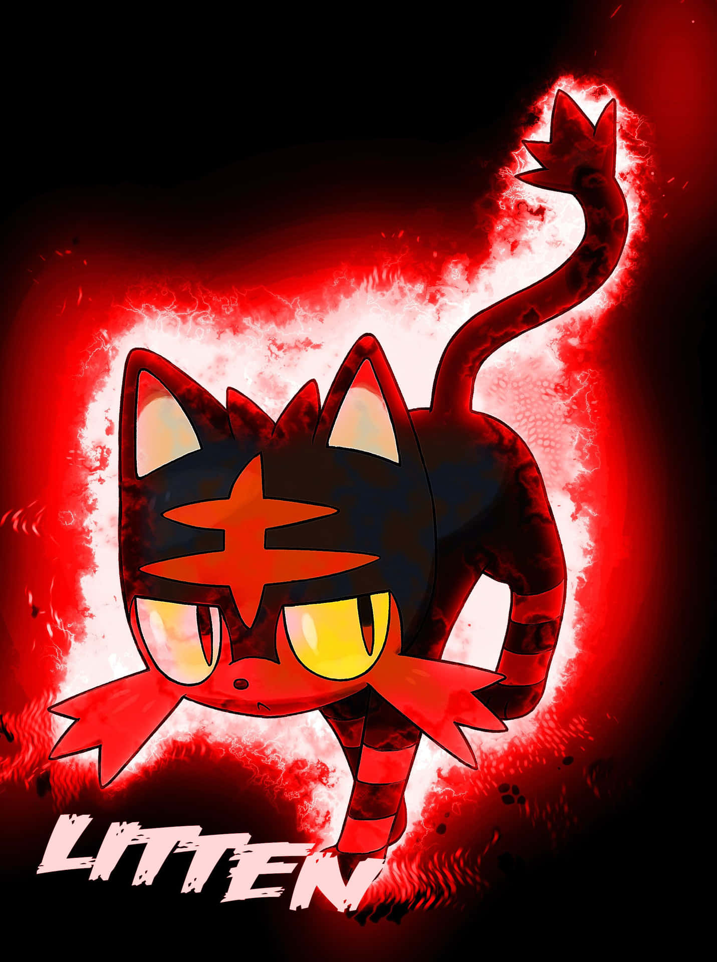 Glowing Litten Graphic With Name Wallpaper