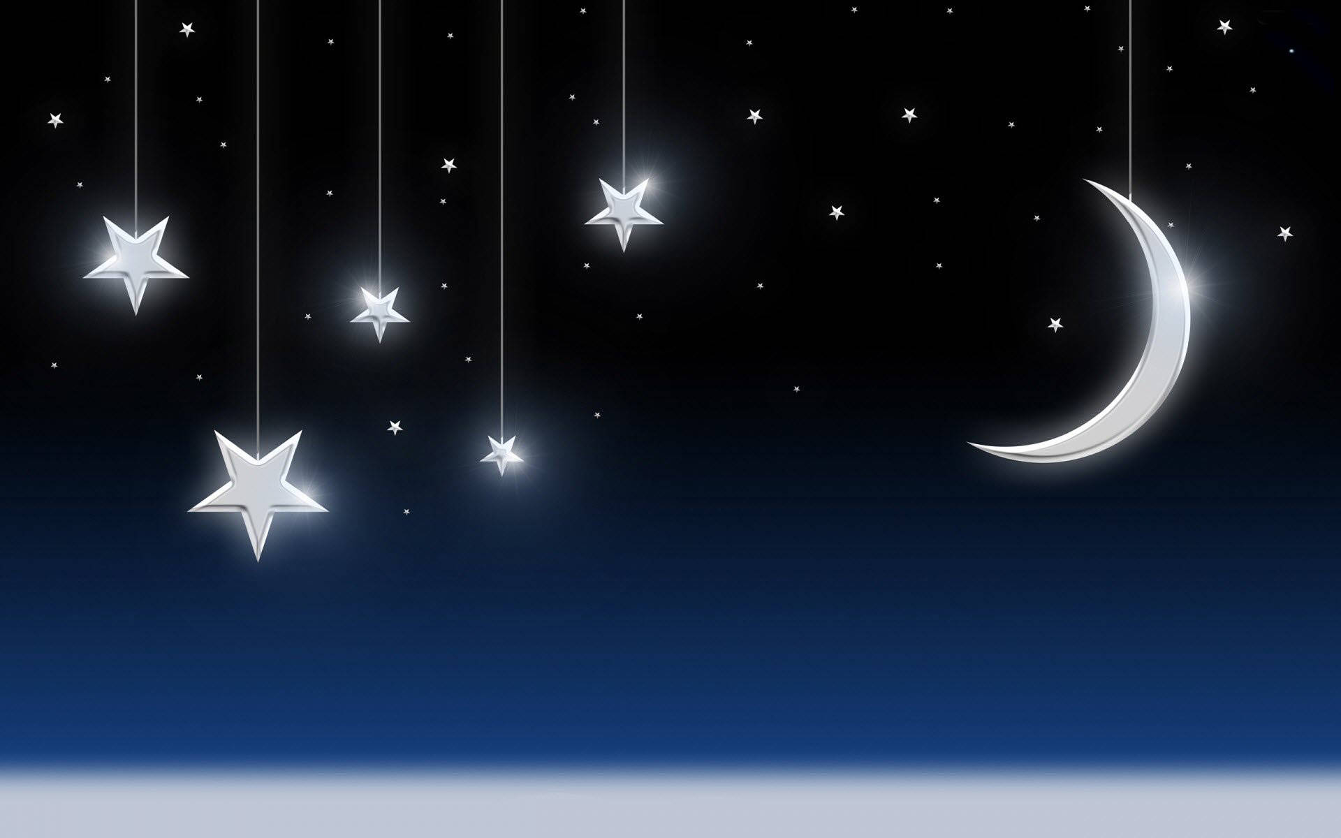 Glowing Moon And Stars Wallpaper