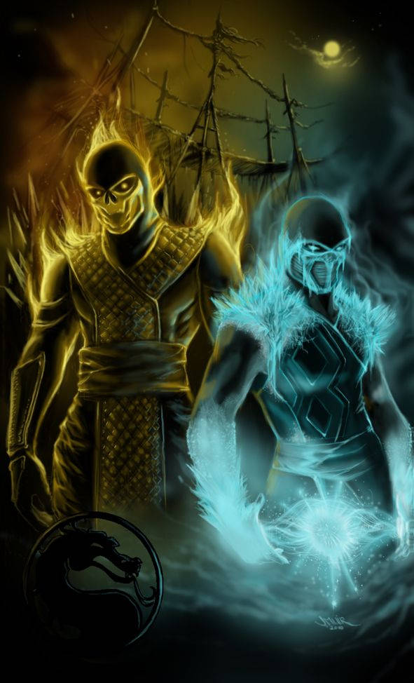 Glowing Mortal Kombat Scorpion Vs Sub Zero Wallpaper