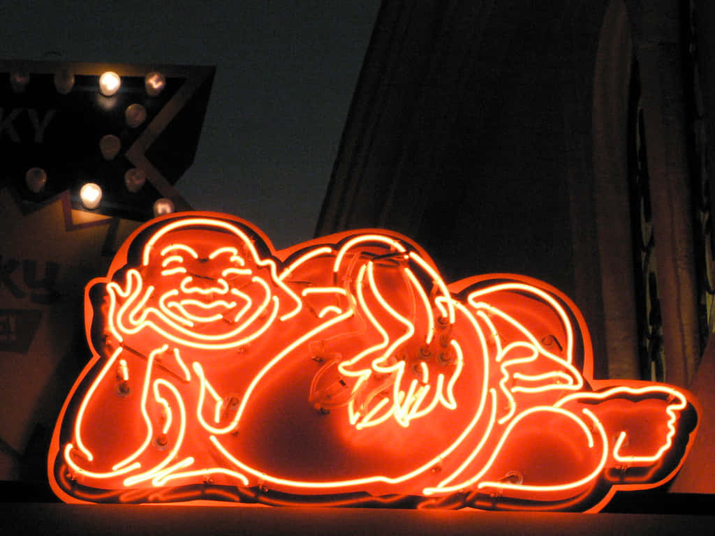 Glowing Neon Buddha Sign Wallpaper