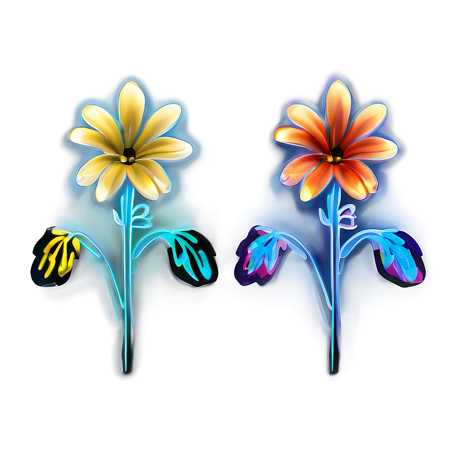 Glowing Neon Flowers Png 04292024 PNG