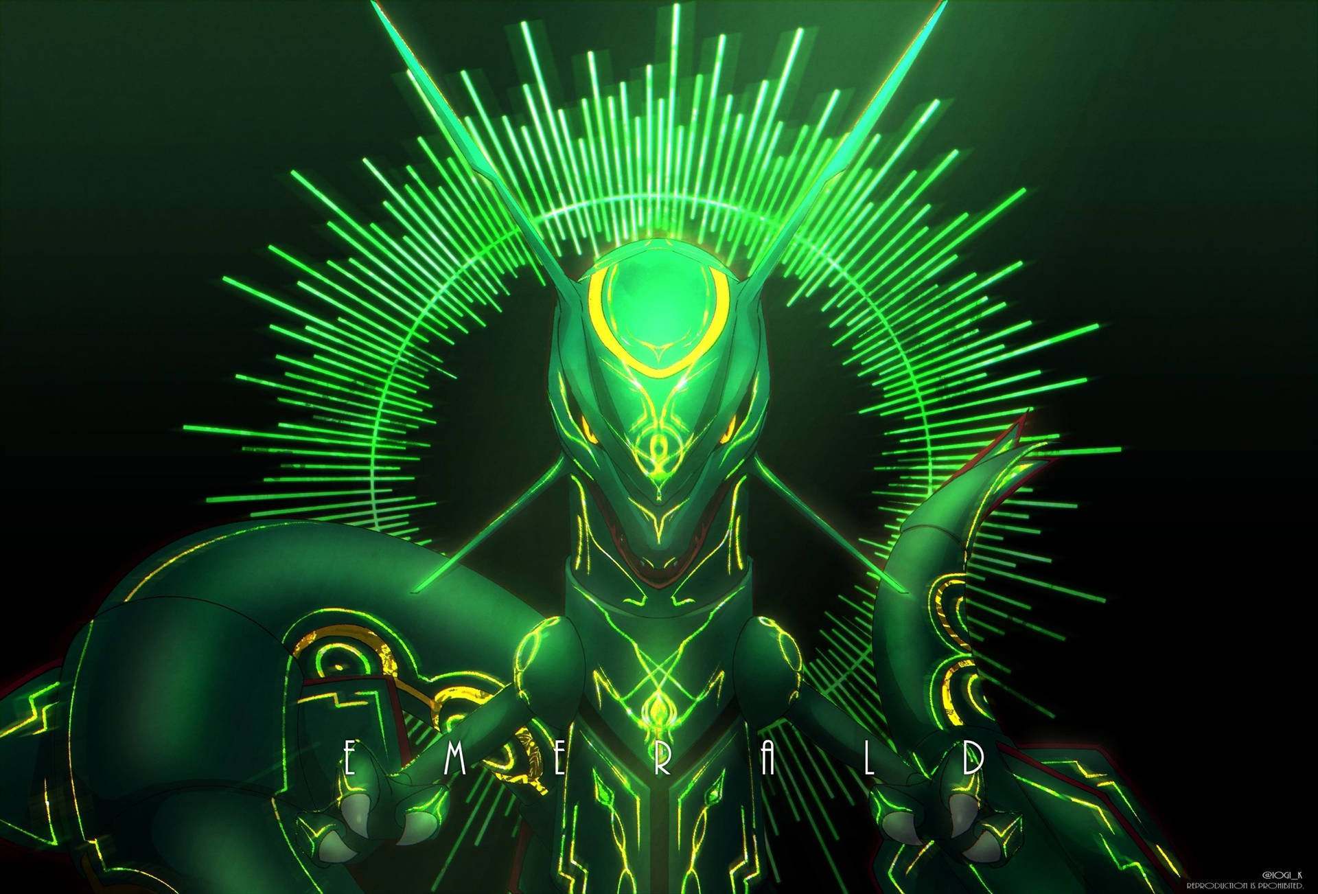 Download Glowing Neon Green Rayquaza Wallpaper