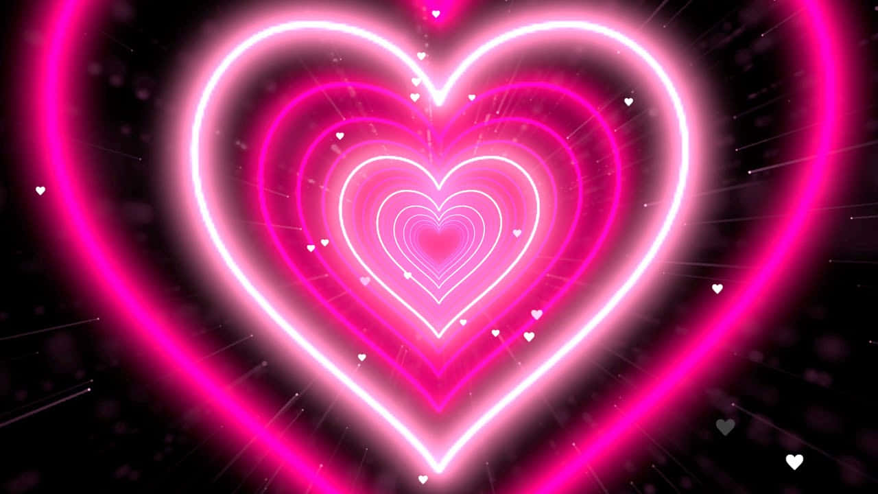 Glowing Neon Hearts Background Wallpaper