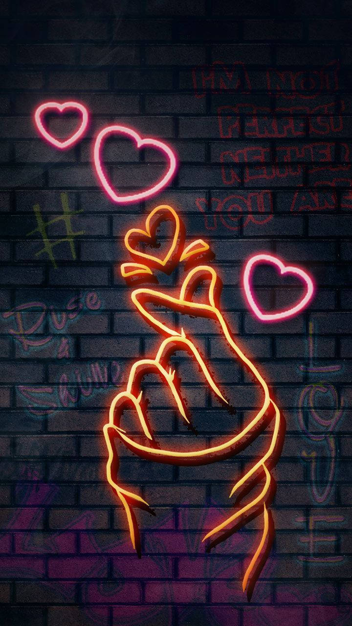 Glowing Neon Korean Finger Heart Wallpaper
