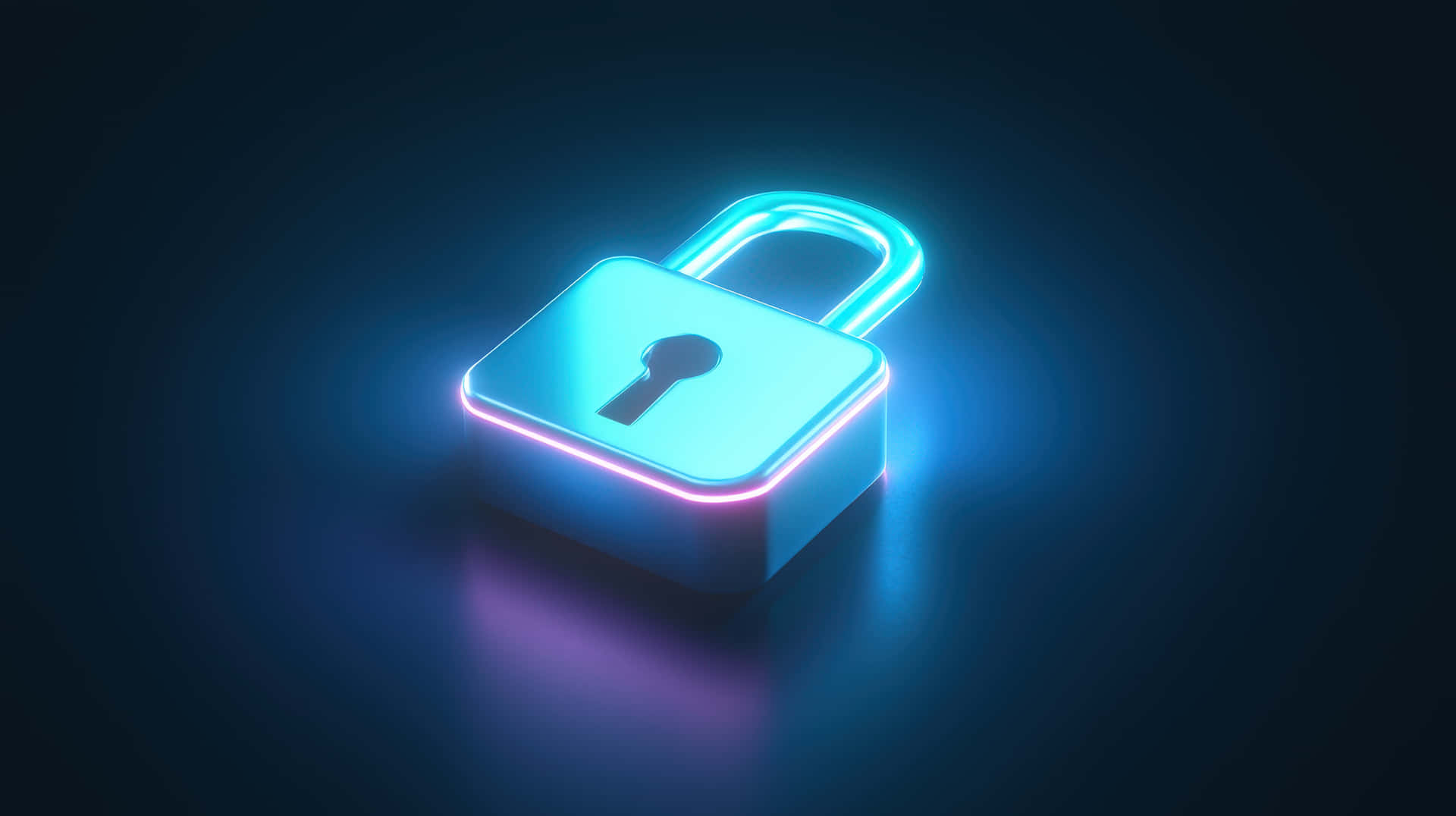 Glowing Neon Lock Symbolizing Cybersecurity Wallpaper