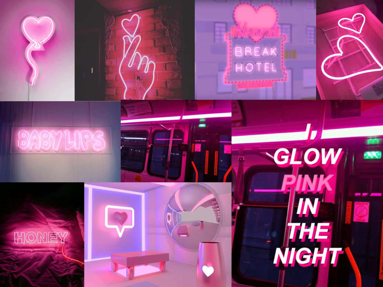 Glowing Neon Pink Collage Wallpaper