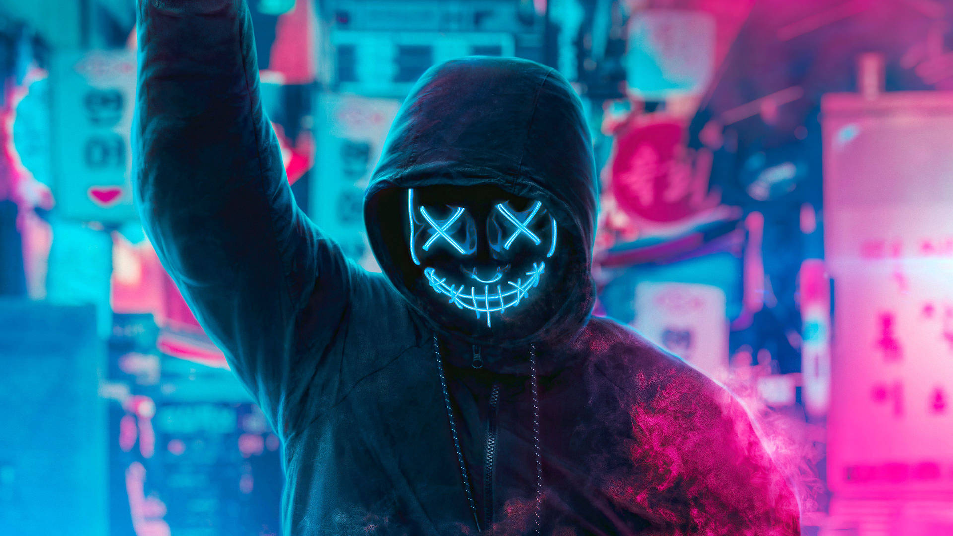 Glowing Neon Purge Mask Guy Wallpaper