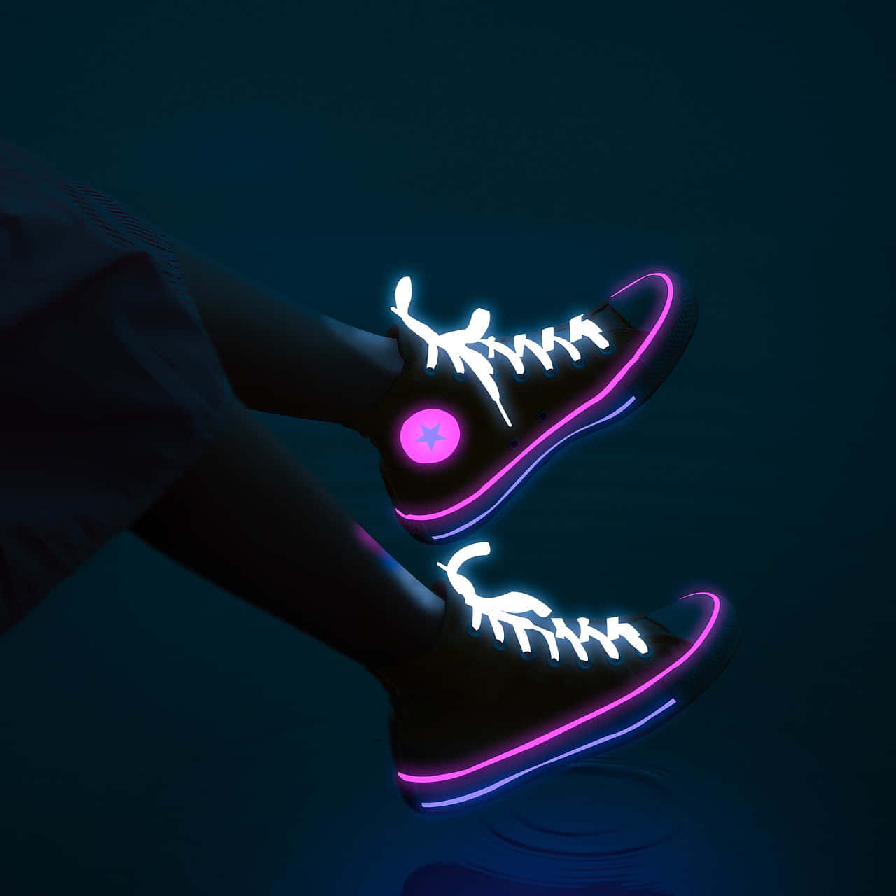 Glanzende Neon Sneakers Nacht Achtergrond