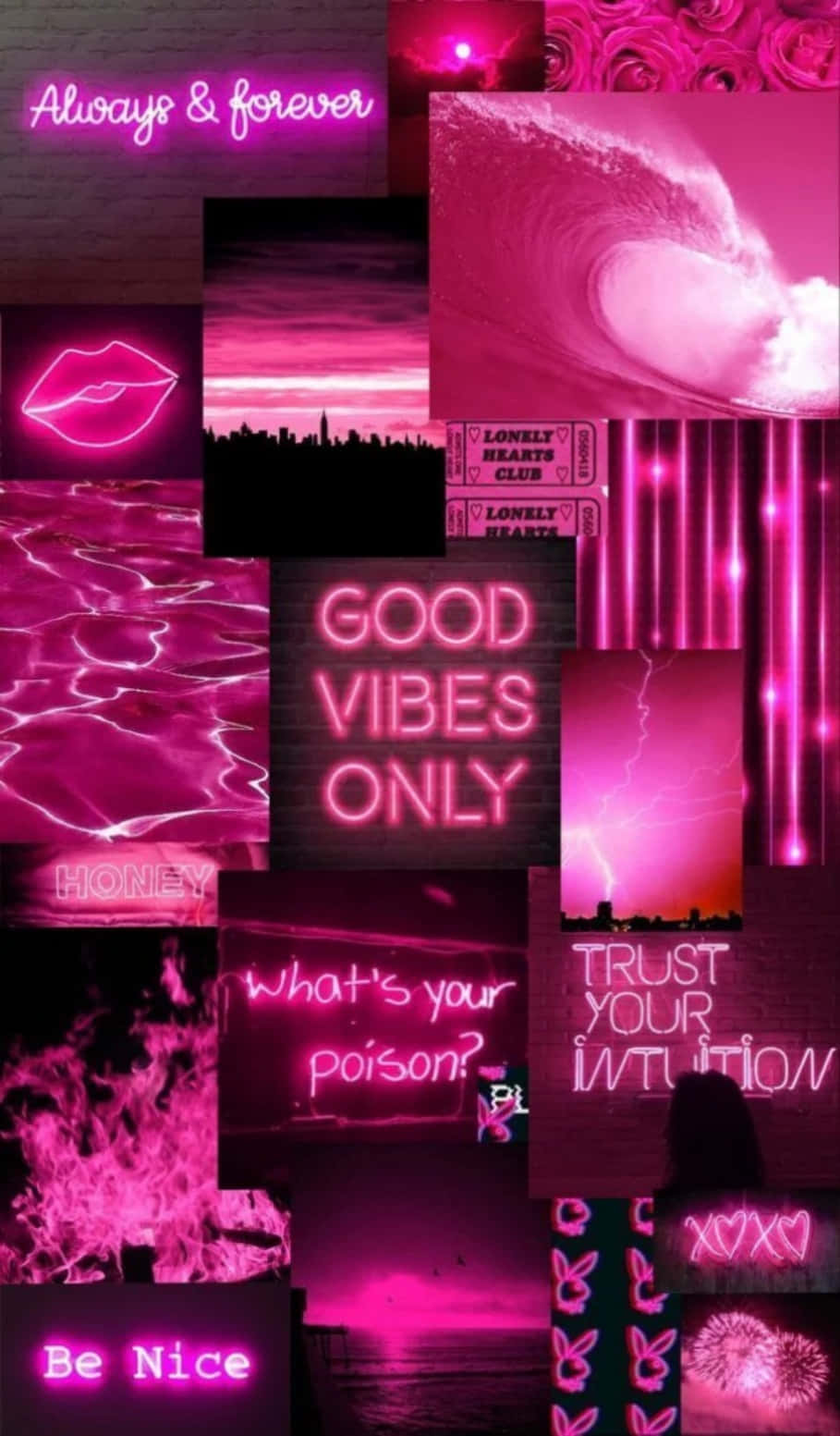 Glowing Pink Aesthetic Collage Wallpaper