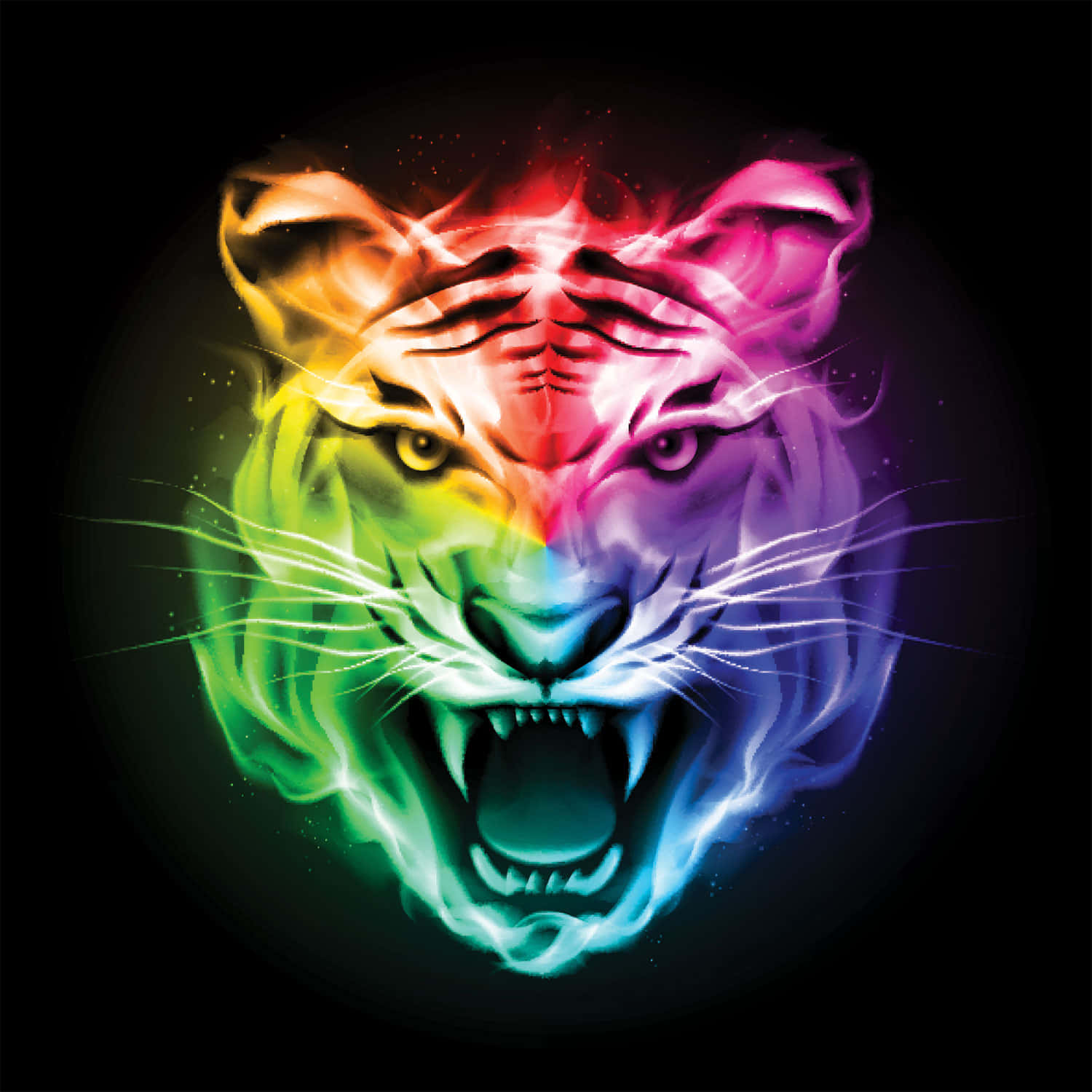 Glowing Rainbow Tiger Face Wallpaper