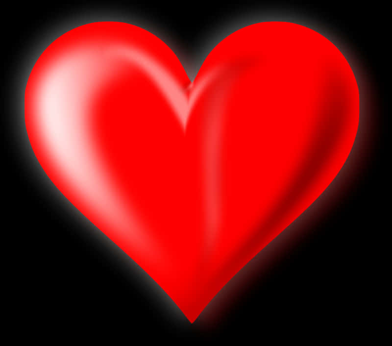 Glowing Red Heart Black Background PNG