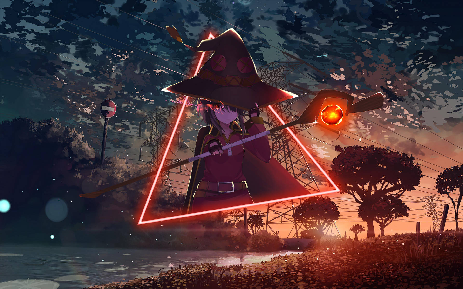 Glowing Red Megumin Anime Poster