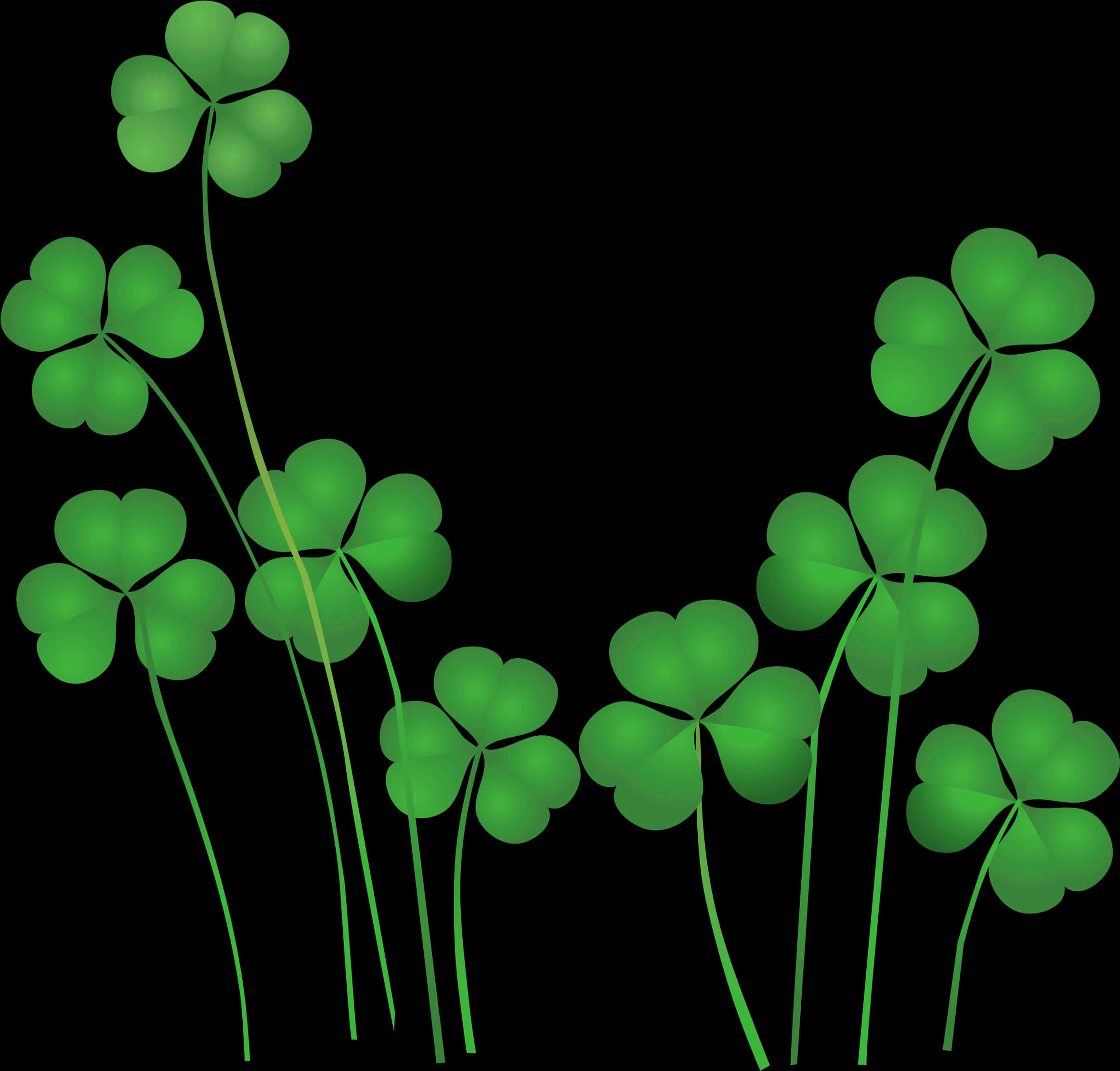 Glowing Shamrocks Black Background PNG