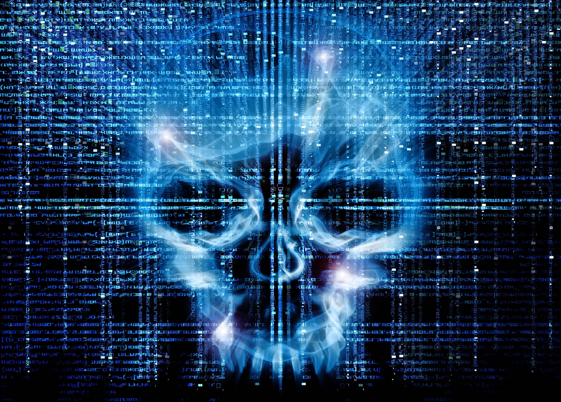 Lysende Skull Computer Script Hacker 4K Tapet Wallpaper