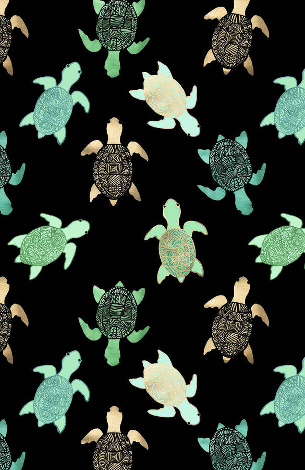 Leuchtendeschildkröten Schwarzes Poster Wallpaper