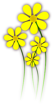 Glowing Yellow Flowers Black Background PNG