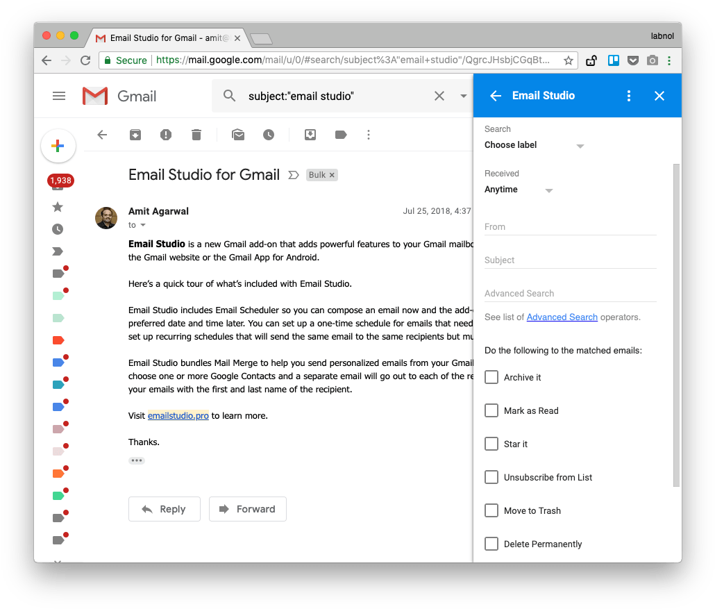 Gmail Email Studio Addon Screenshot PNG