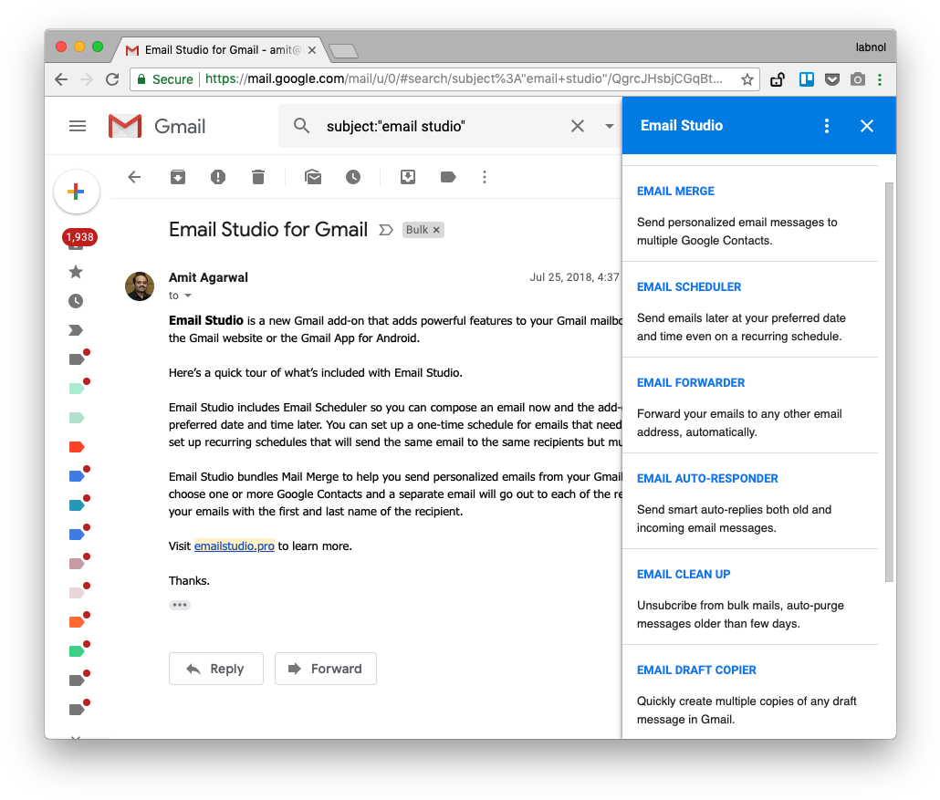 Gmail Email Studio Addon Screenshot PNG