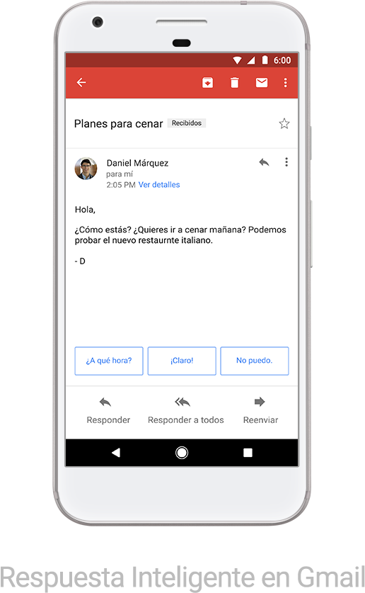 Gmail Smart Reply Feature Screenshot PNG