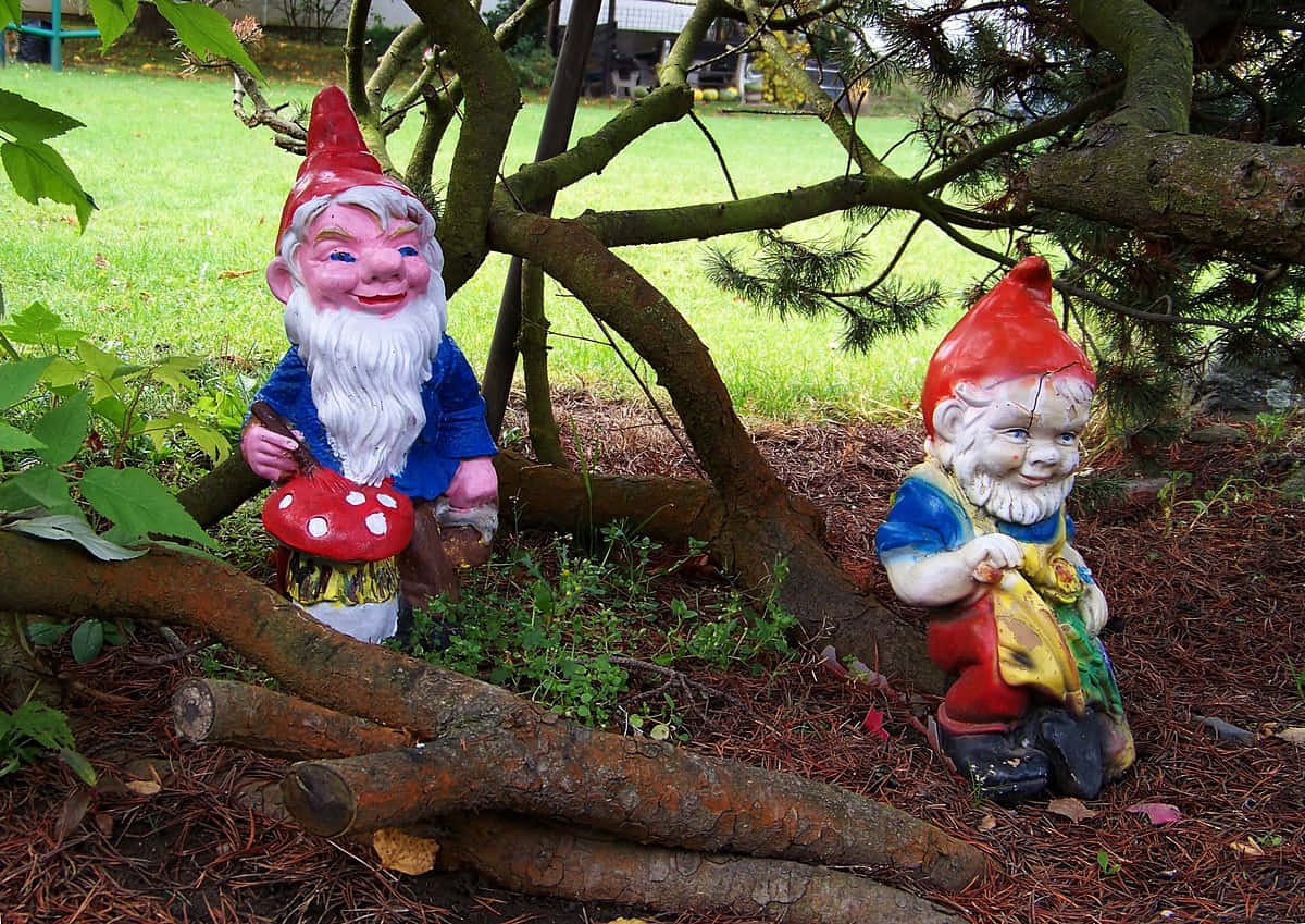 A charming garden gnome with a mischievous smirk