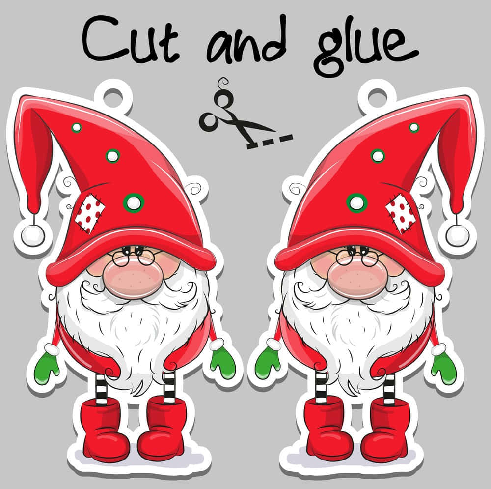 Two Santa Gnomes With Scissors And Glue