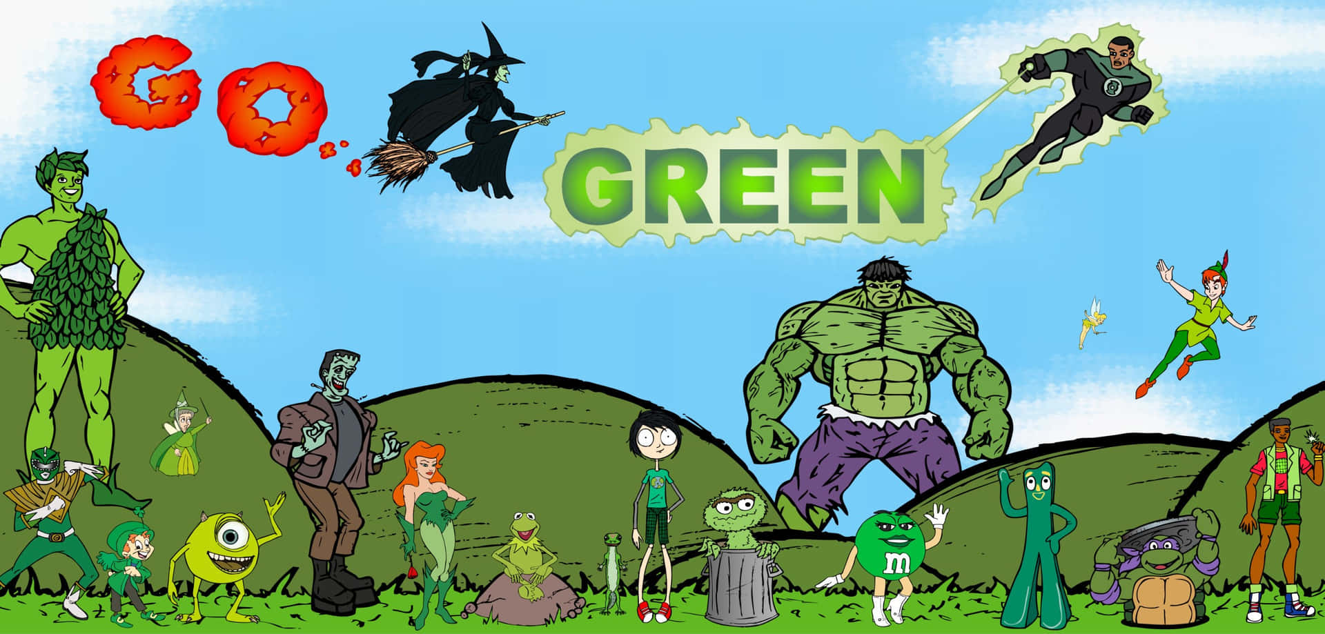 Go Green Rangerand Characters Wallpaper