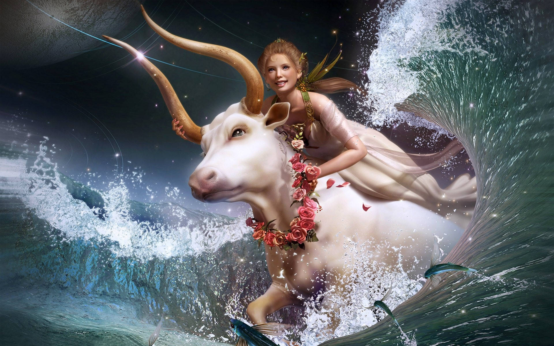 Goat With Princess On Waves Wallpaper