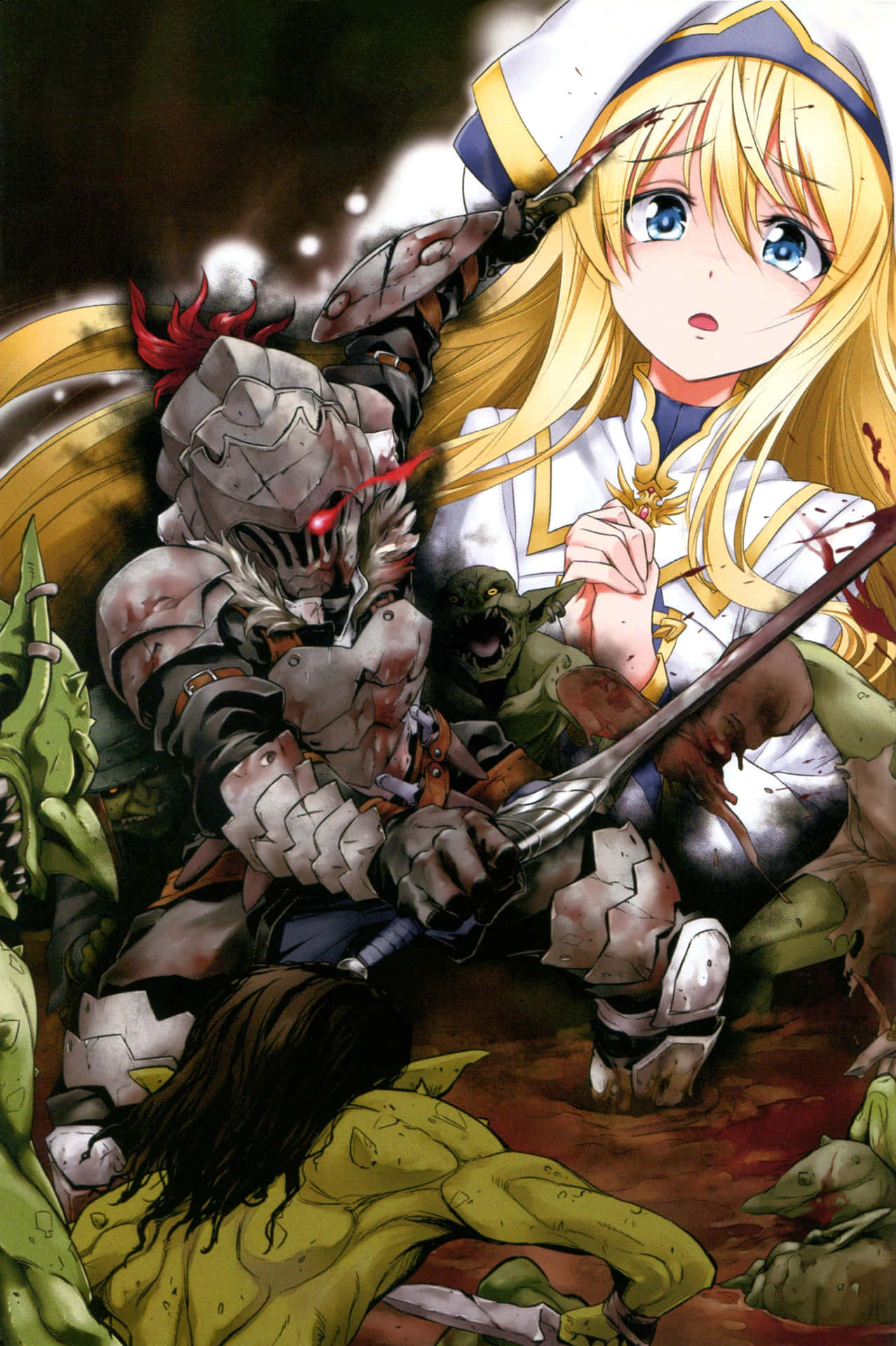Goblin Slayer in action with his iconic armor and sword