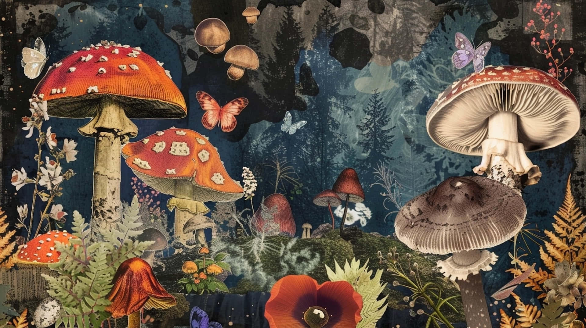 Goblincore Forest Mushroomsand Butterflies Wallpaper