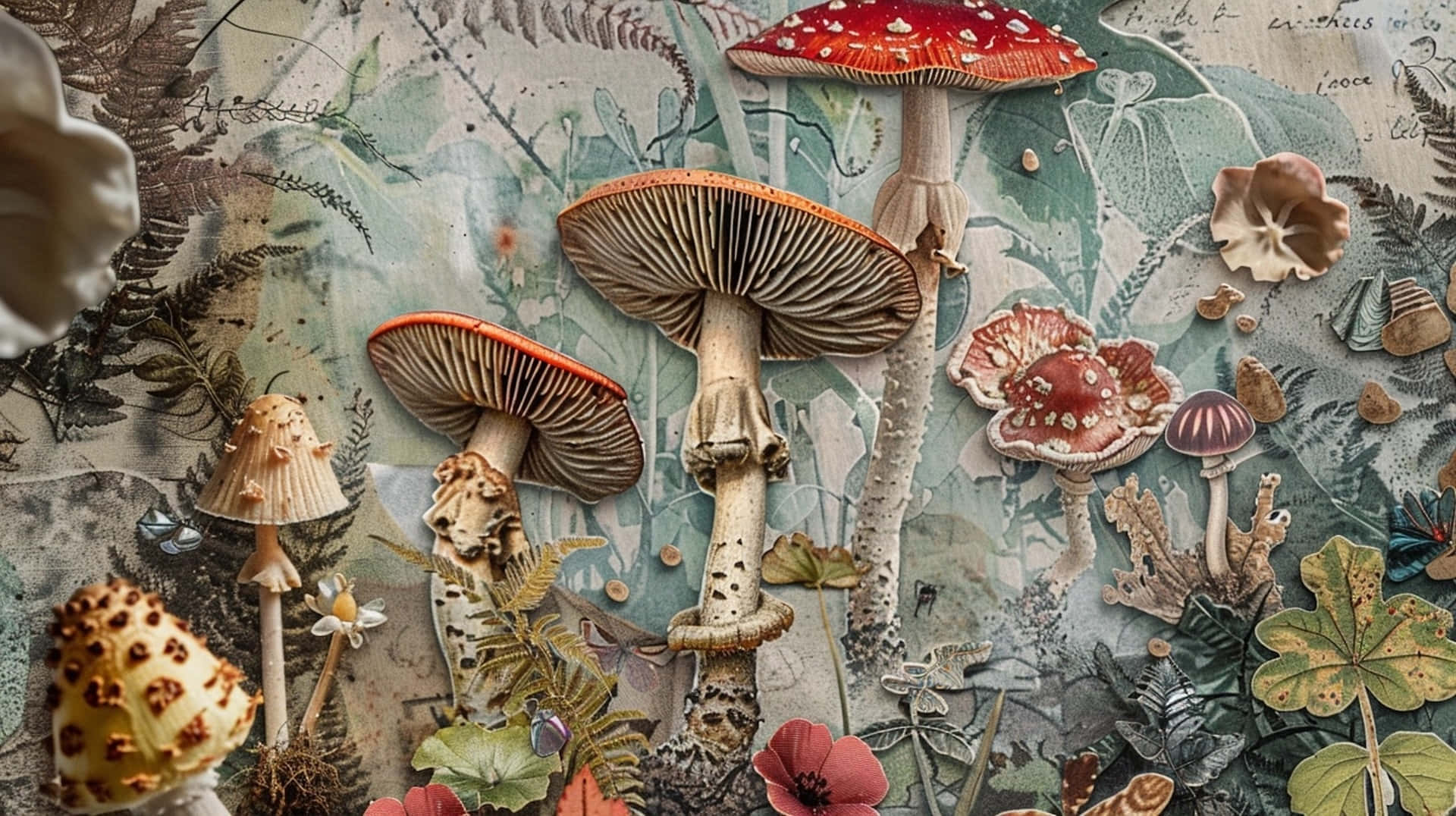 Goblincore Mushroom Collage Wallpaper