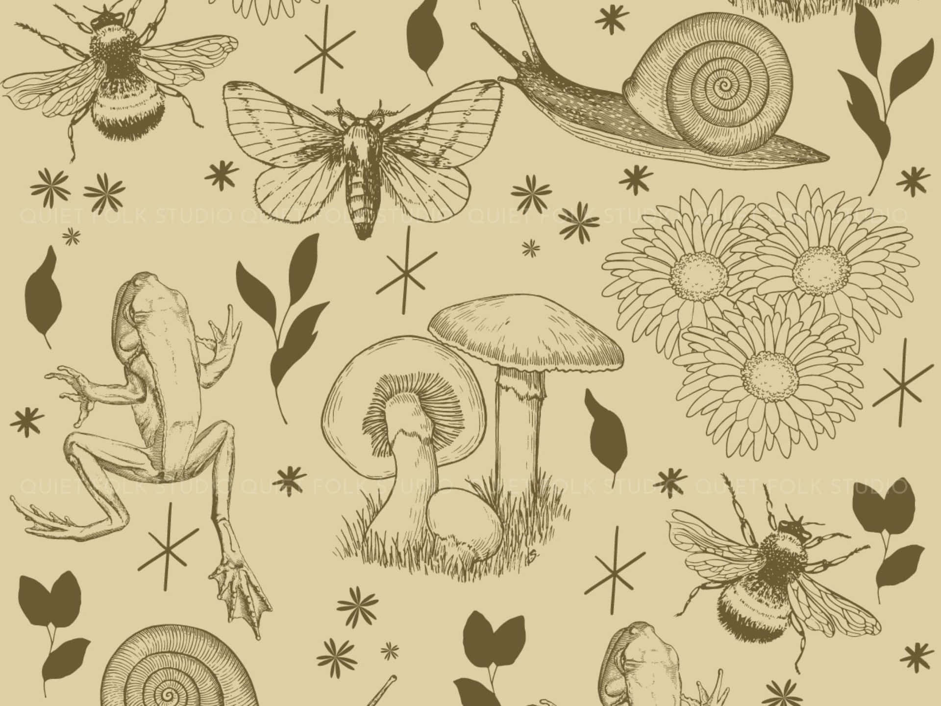 Goblincore Nature Inspired Pattern Wallpaper