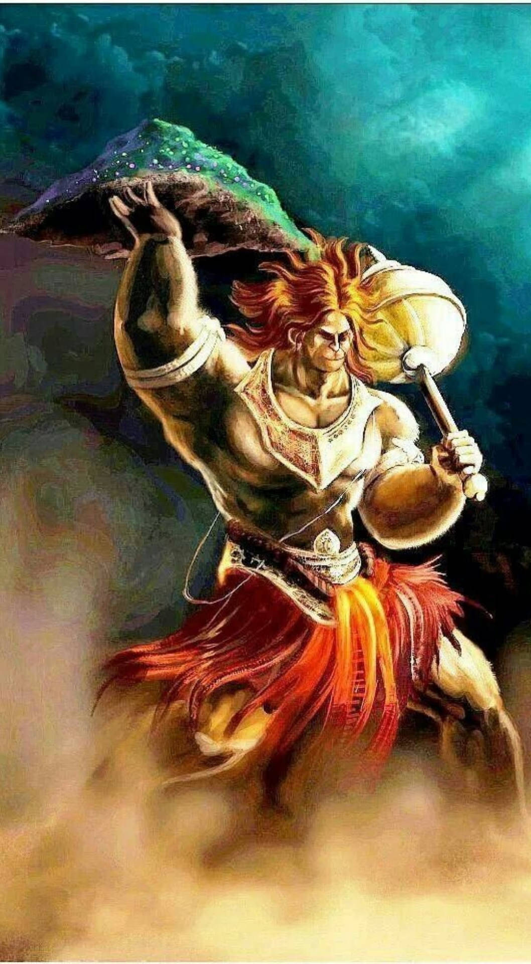 Download God Hanuman Carrying The Medicine Mountain Wallpaper | Wallpapers .com