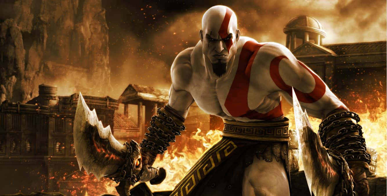Intense battle moment with Kratos in God of War