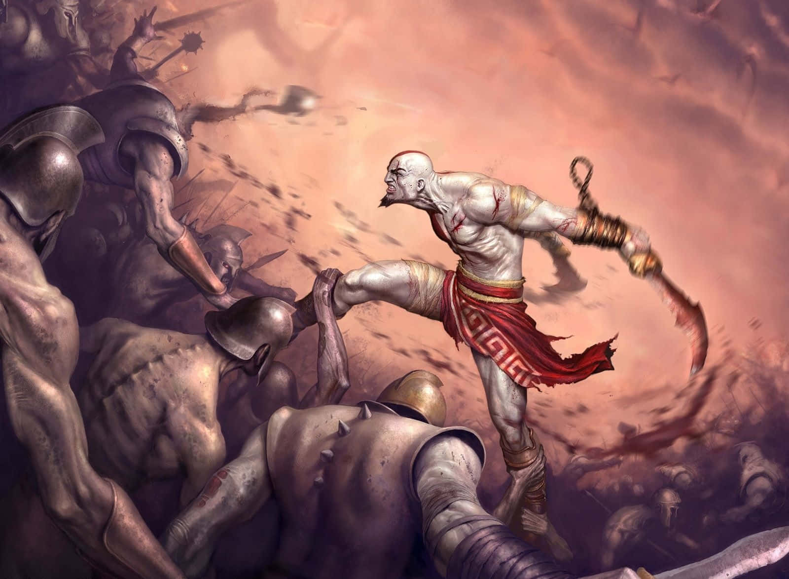 Kratostar Ner Gudarna I God Of War 3. Wallpaper