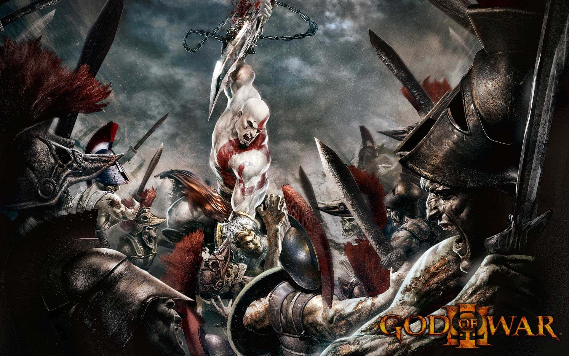 Kratos og Athena når en episk klimaks i God of War 3. Wallpaper