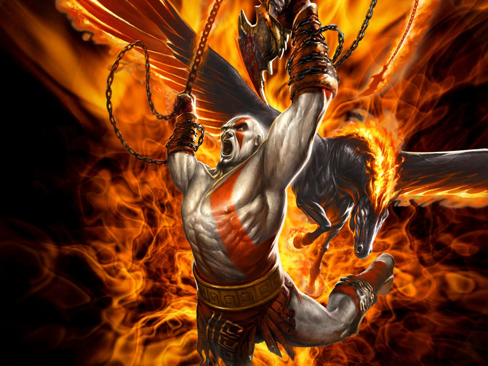Kratos In Battle Against Hades In “God of War 3” Wallpaper