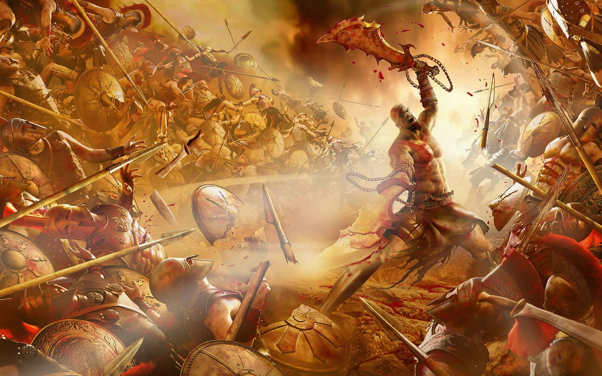 Kratosse Enfrenta A Batallas Épicas Contra Sus Enemigos En God Of War 3. Fondo de pantalla