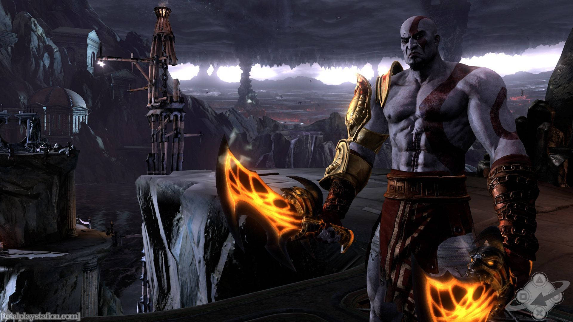 Kratos, the feared 'God of War', charging forward. Wallpaper