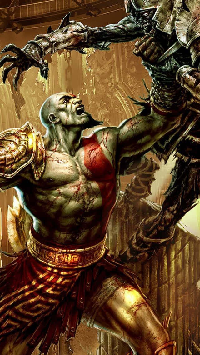 Kratos og Atreus mod en ildig himmel i God Of War 5. Wallpaper