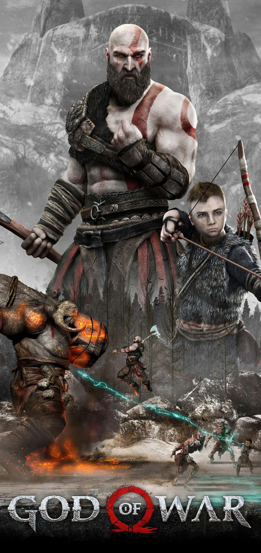 God of War Characters - Kratos and Atreus in Epic Battle Pose Wallpaper