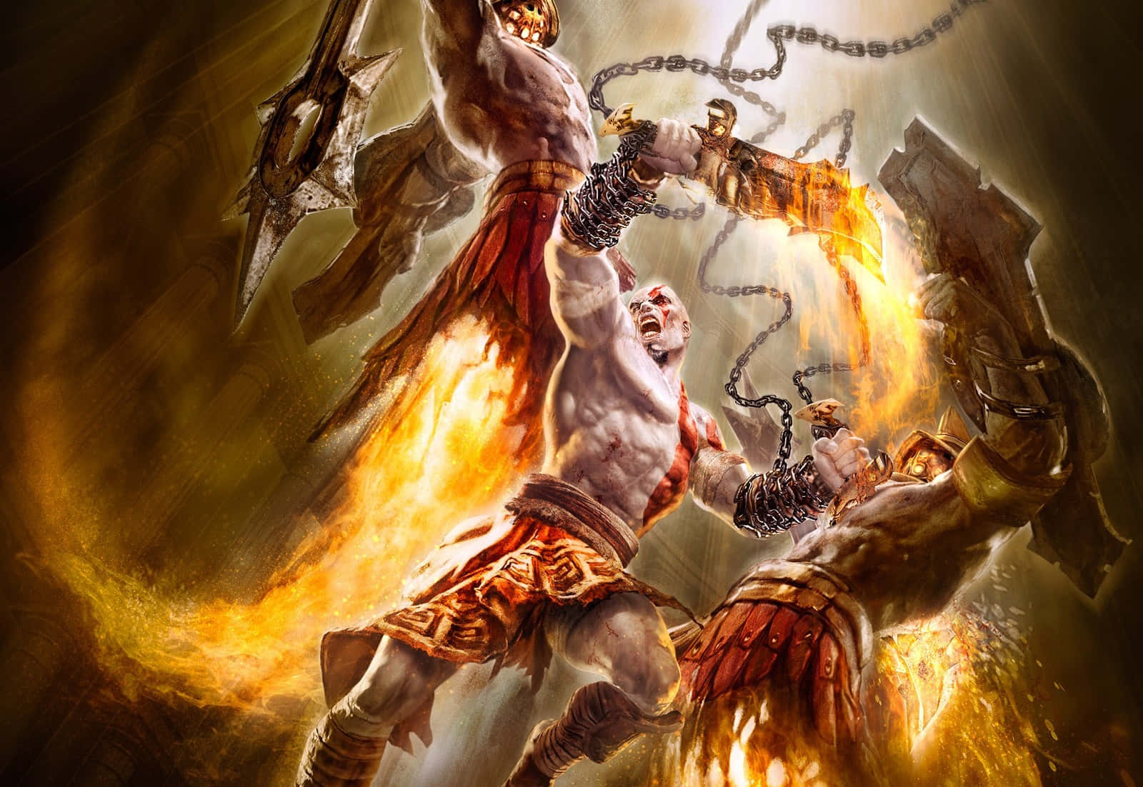 Caption: Epic Battle Among God of War Characters Wallpaper