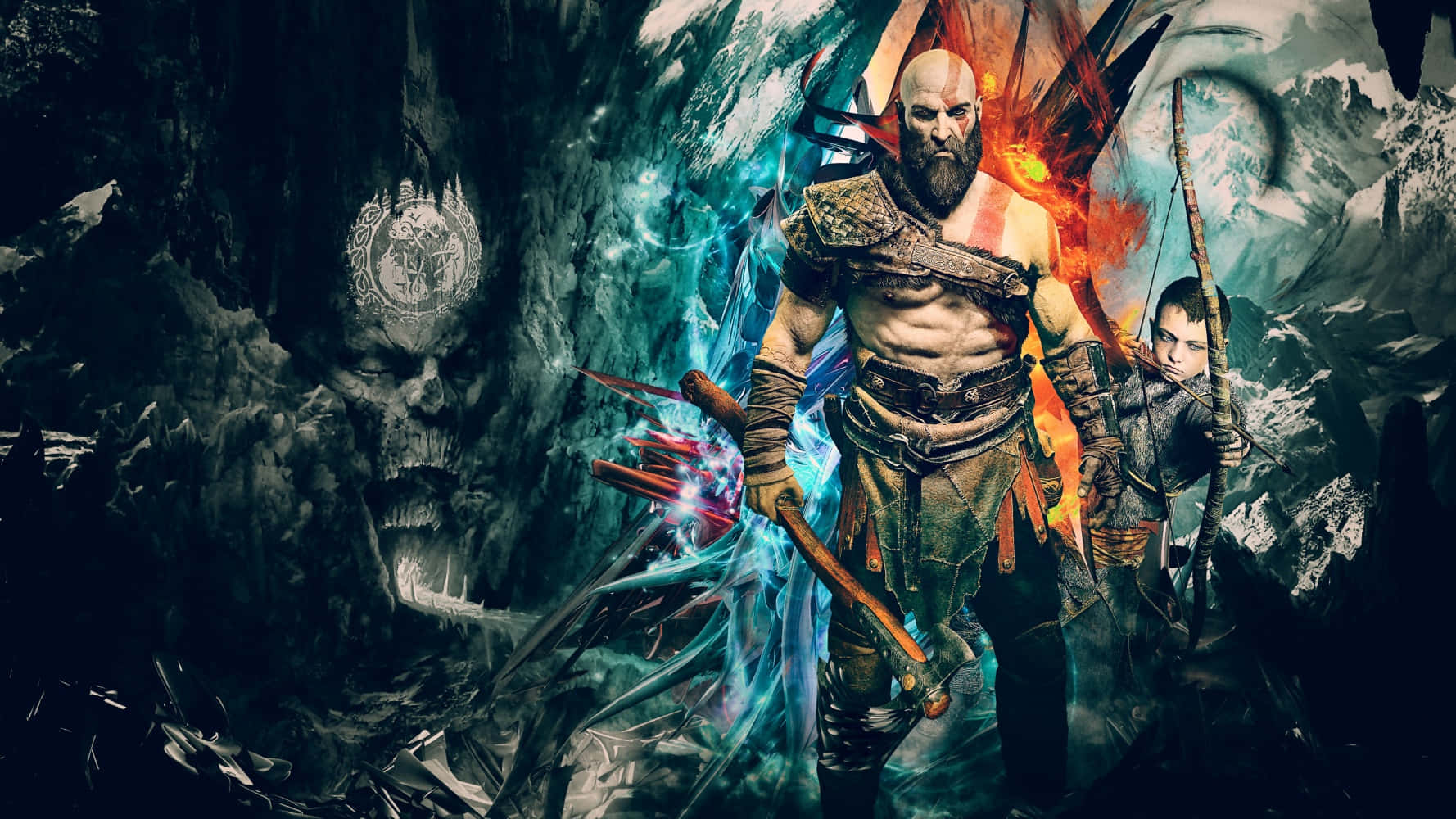 Kratos and Atreus charging into battle in God of War Wallpaper