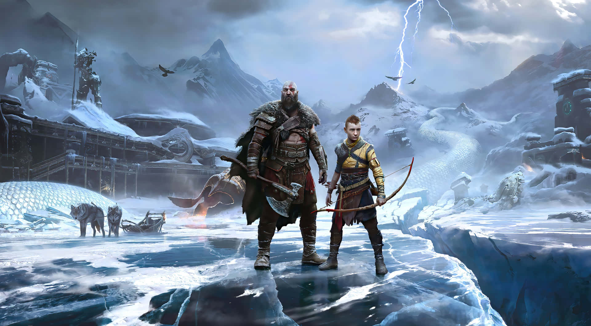 God of War Stars Kratos and Atreus Battle Ready Wallpaper