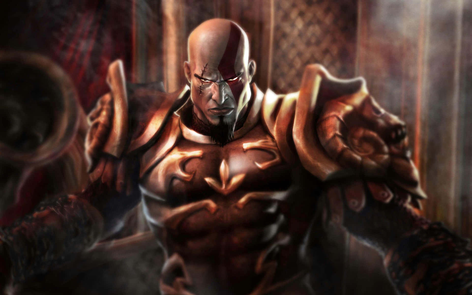 Godof War Iii Kratos Armatura Estetica Dorata Sfondo