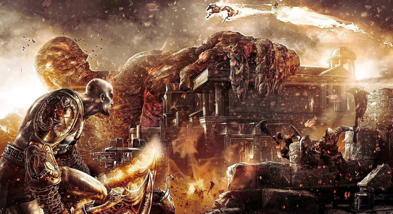 "On the battlefield with Kratos in God of War III" Wallpaper