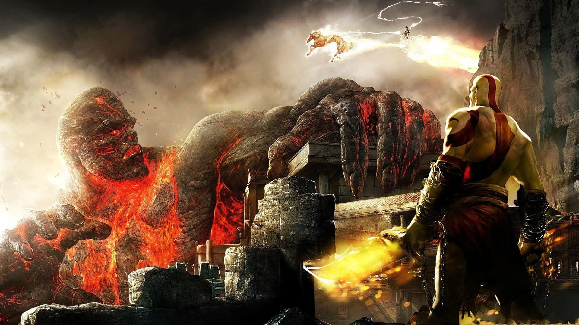 Godof War Iii Kratos Schaut Auf Thamur. Wallpaper