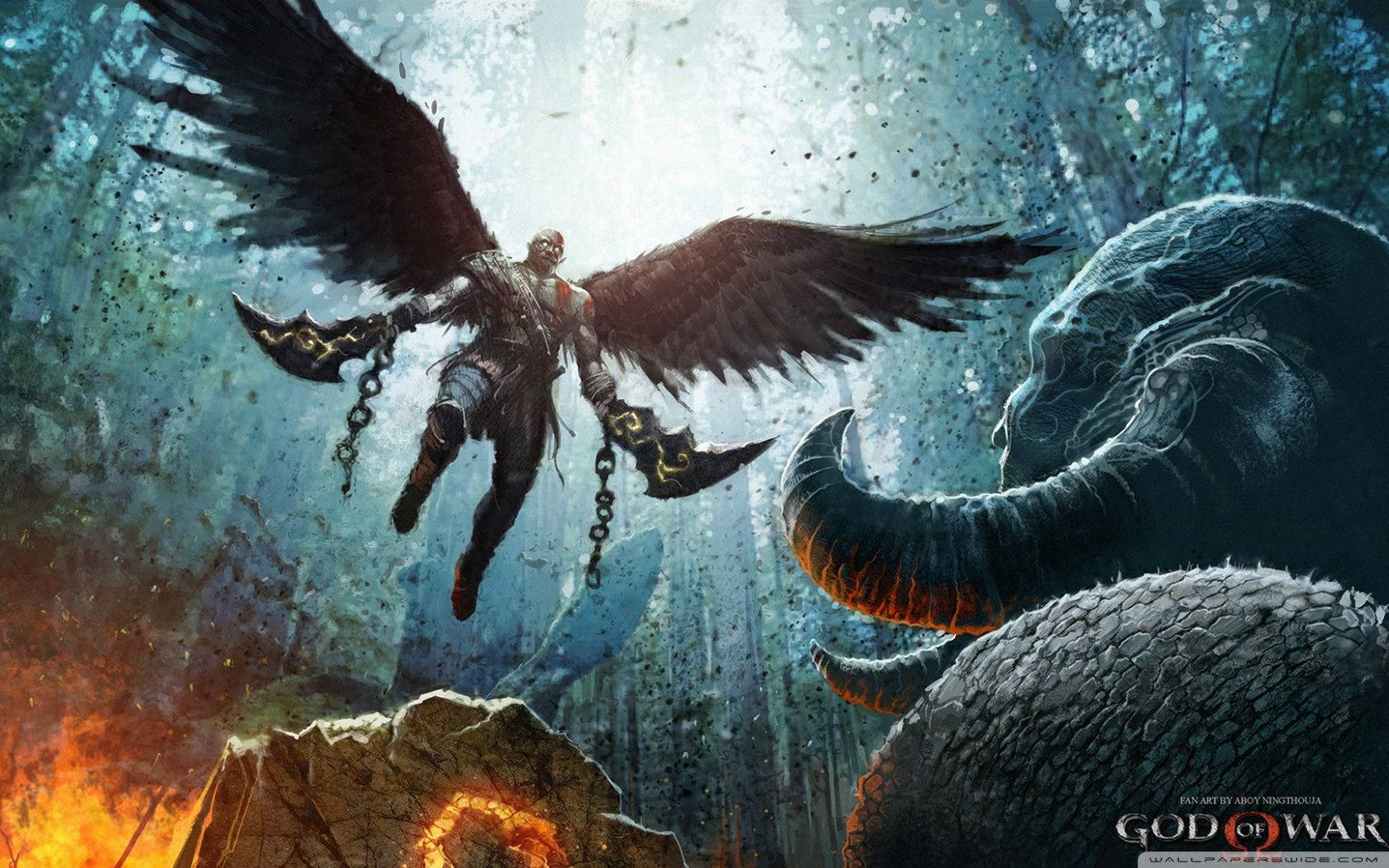 Kratos Icarus Wings God of War PS4 desktop wallpaper cover.